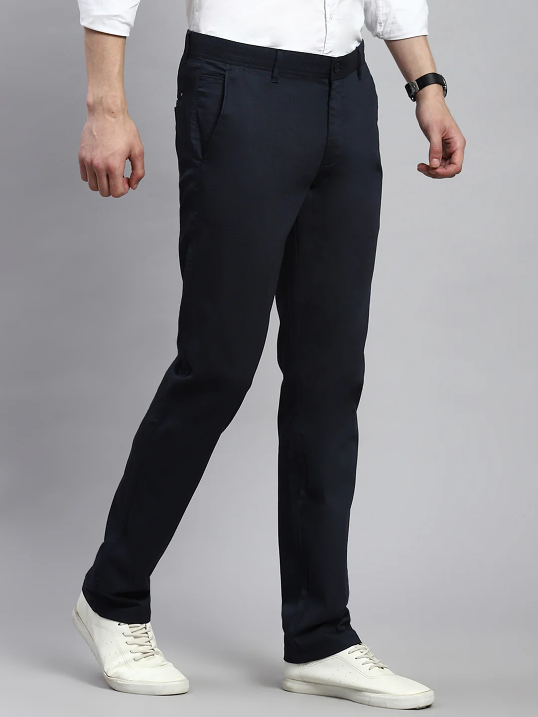 Men Navy Blue Slim Fit Trouser - Image 3