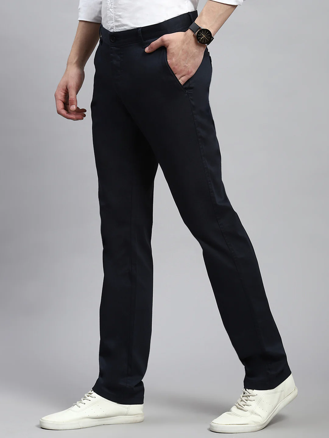 Men Navy Blue Slim Fit Trouser - Image 4