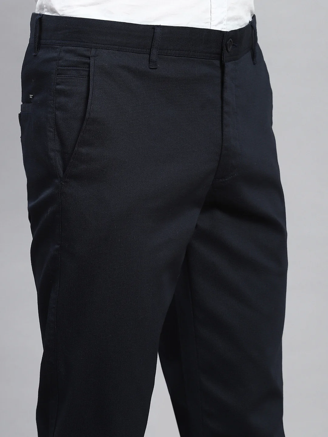 Men Navy Blue Slim Fit Trouser - Image 6