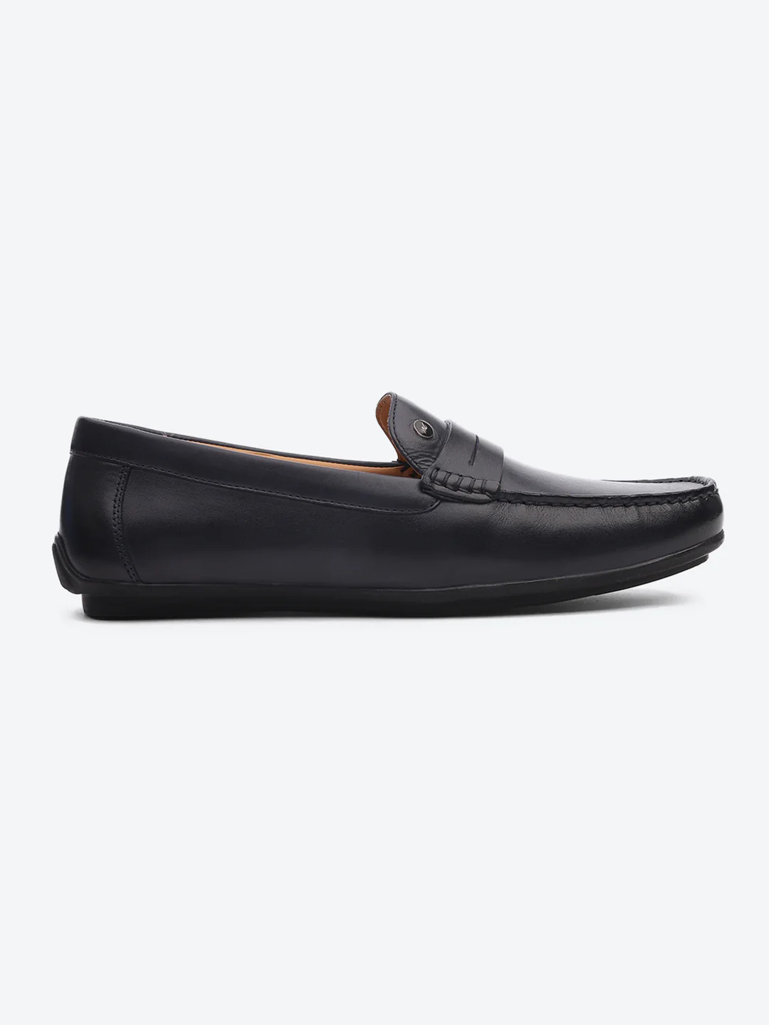 Men Navy Blue Slip on Genuine Leather Loafers - Image 5