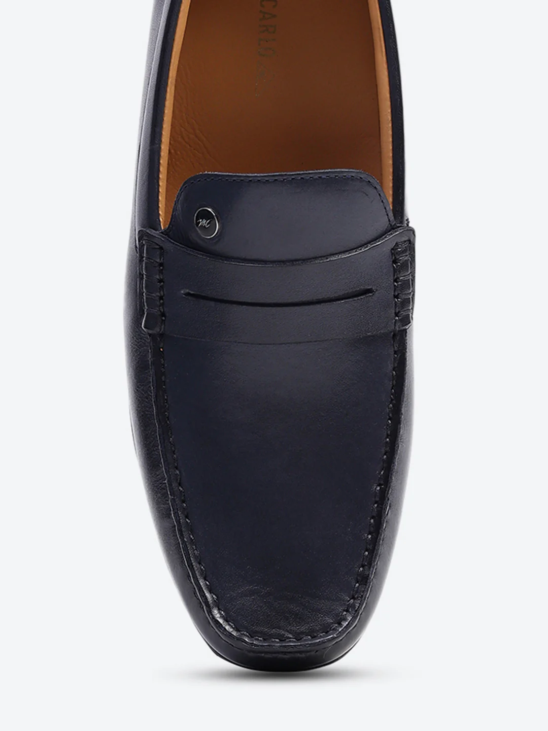 Men Navy Blue Slip on Genuine Leather Loafers - Image 7
