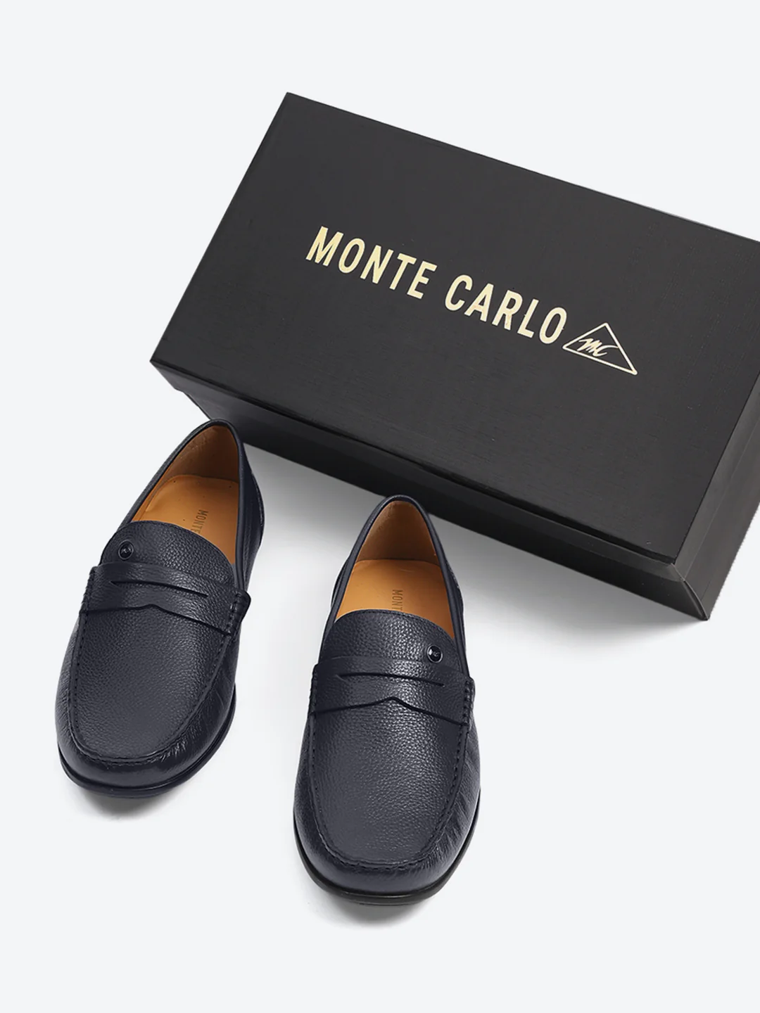 Men Navy Blue Slip on Genuine Leather Loafers - Image 2