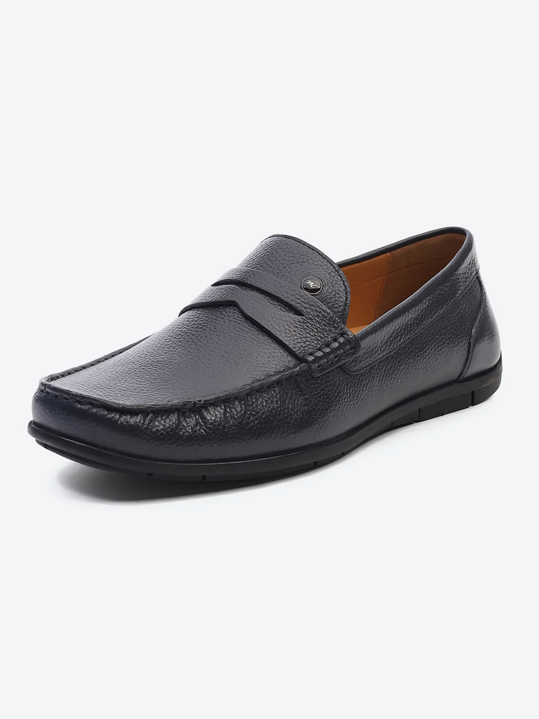 Men Navy Blue Slip on Genuine Leather Loafers - Image 3