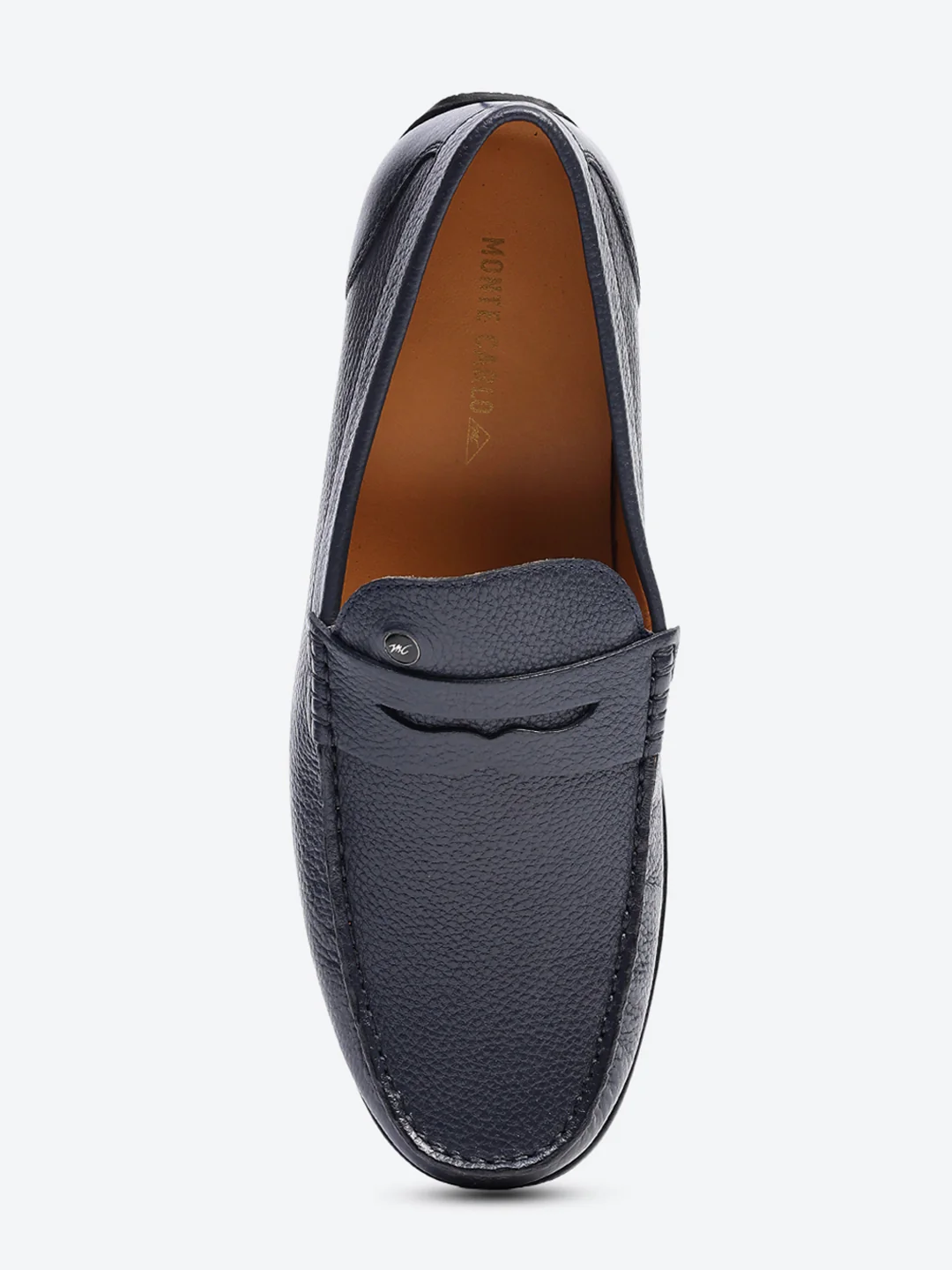 Men Navy Blue Slip on Genuine Leather Loafers - Image 6