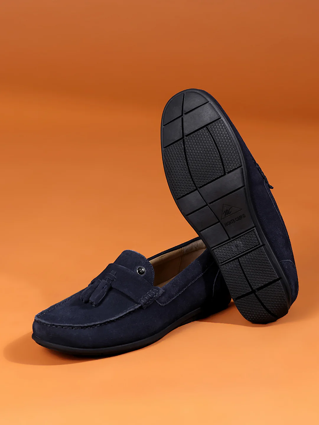 Men Navy Blue Slip on Genuine Leather Loafers - Image 2