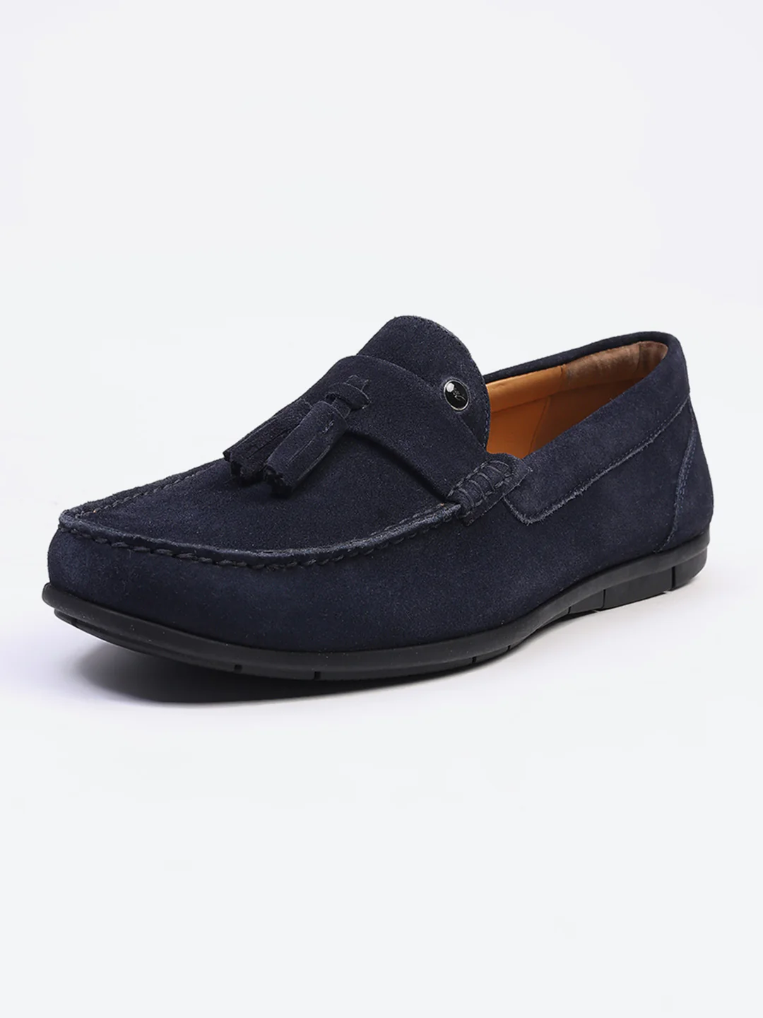 Men Navy Blue Slip on Genuine Leather Loafers - Image 3