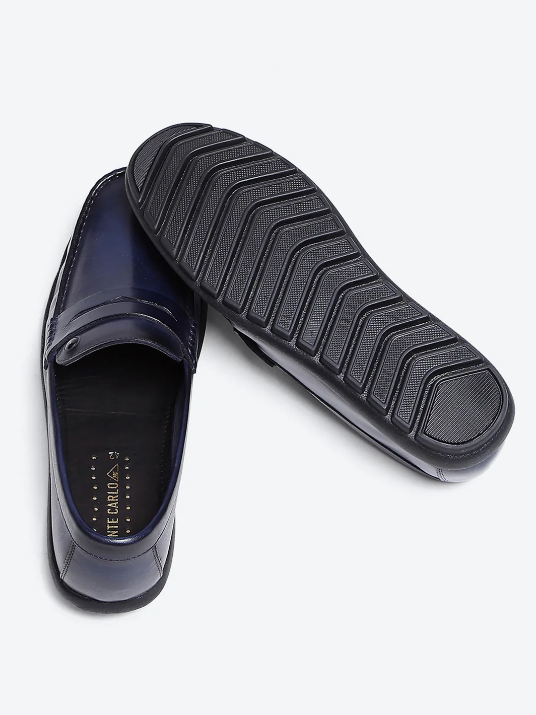 Men Navy Blue Slip on Leather Loafers - Image 6