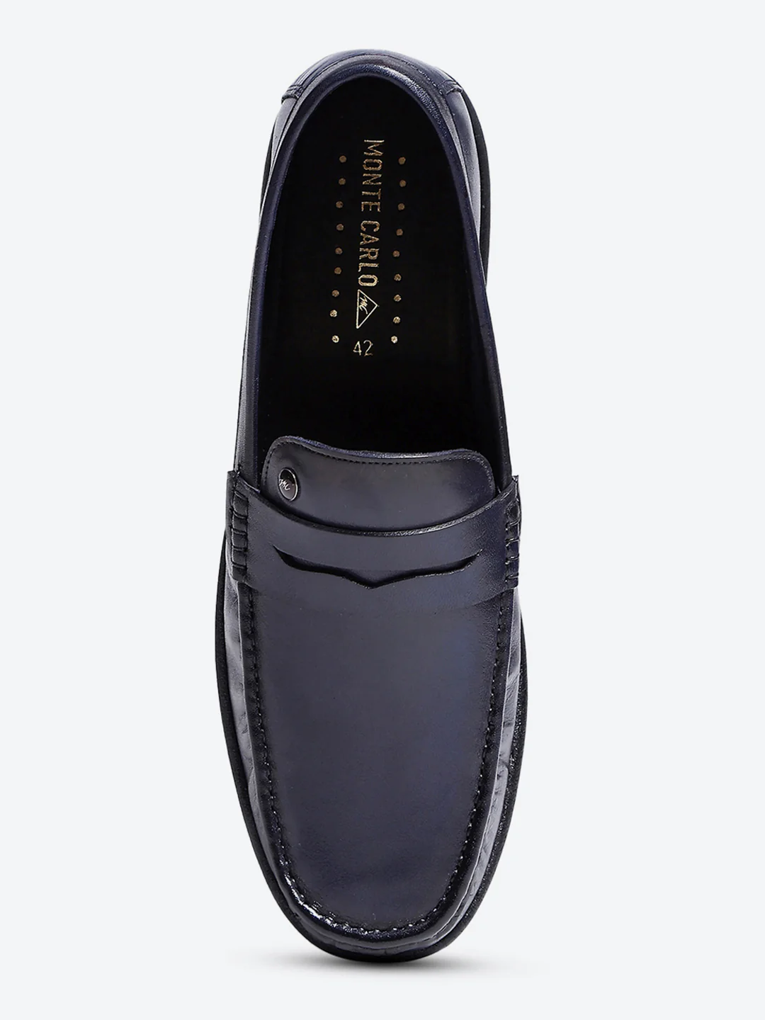 Men Navy Blue Slip on Leather Loafers - Image 7