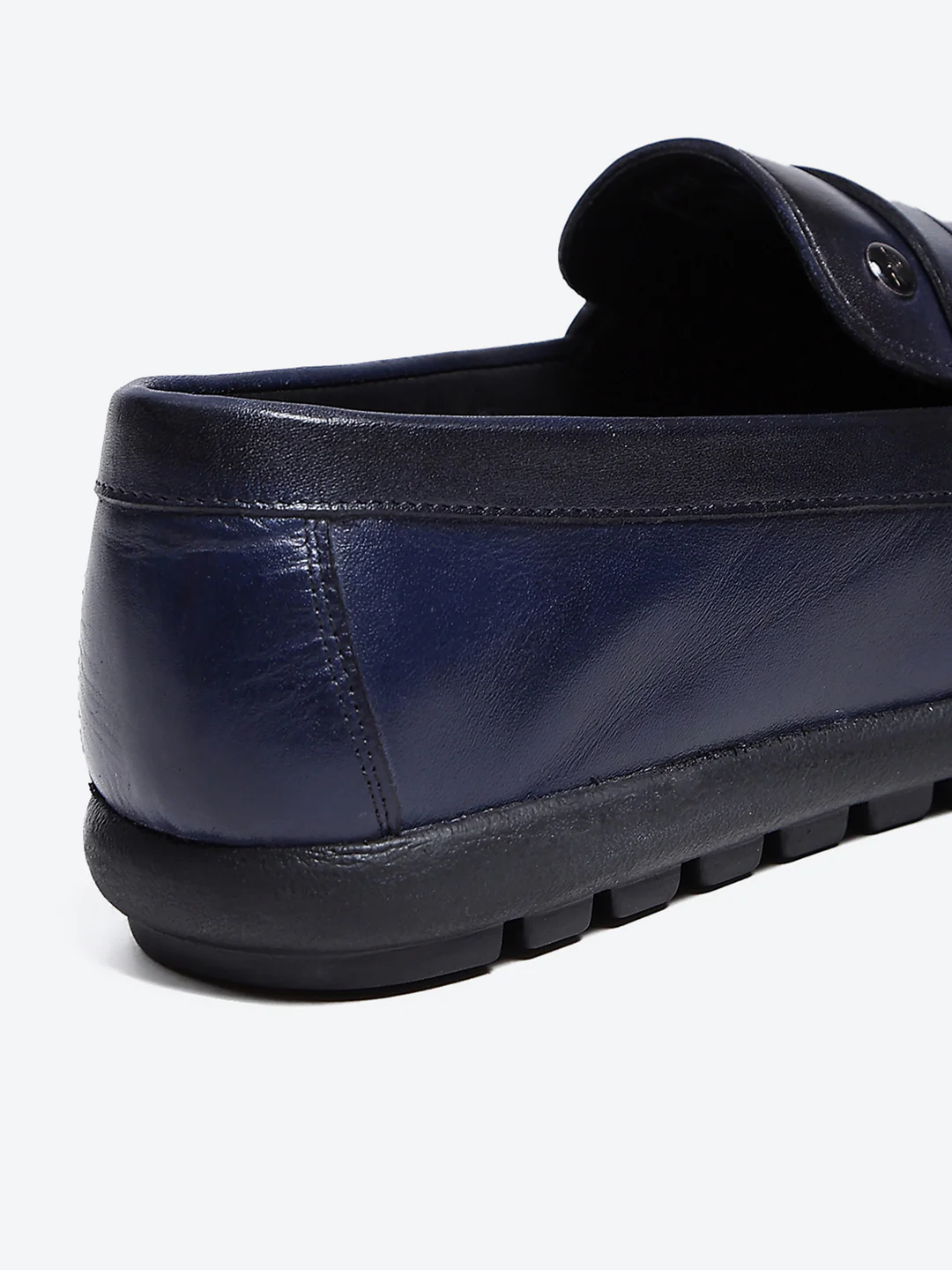 Men Navy Blue Slip on Leather Loafers - Image 9