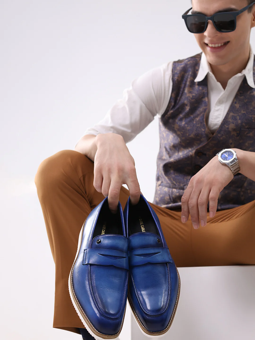 Men Navy Blue Slip on Leather Penny Loafers - Stylish Fashion Shoes - Image 10