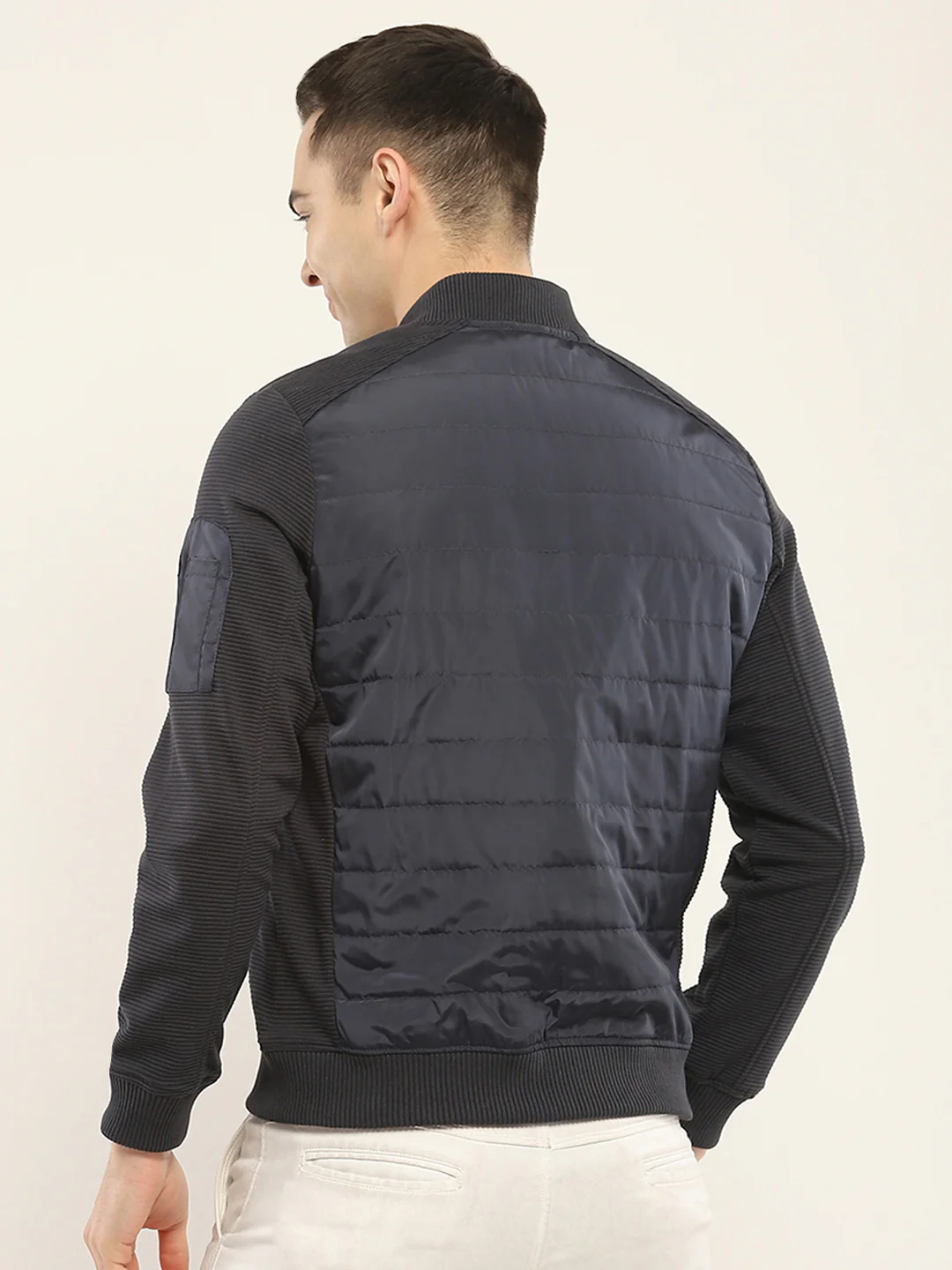Rock.it Men Navy Blue Solid Band Collar Full Sleeve Jacket - Image 5