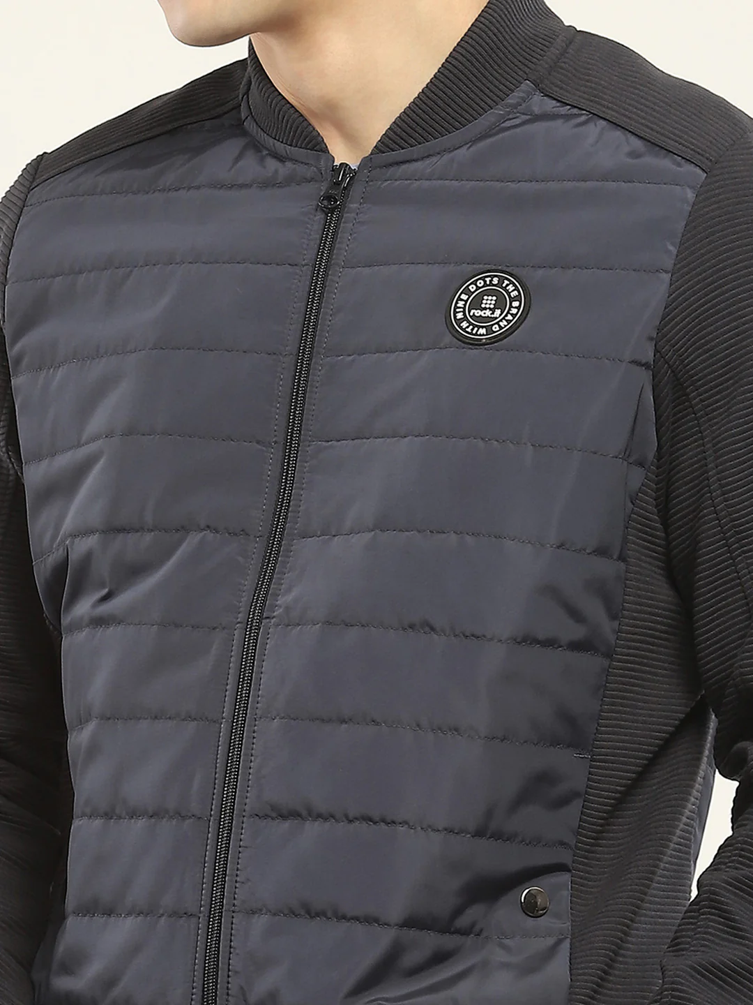 Rock.it Men Navy Blue Solid Band Collar Full Sleeve Jacket - Image 7