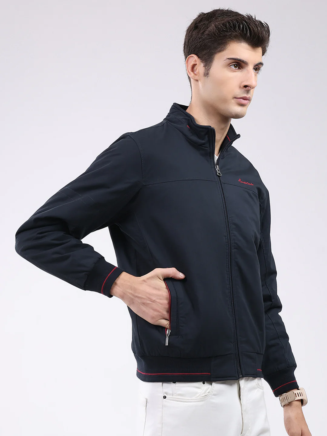 Men Navy Blue Solid Collar Full Sleeve Jacket - Image 4