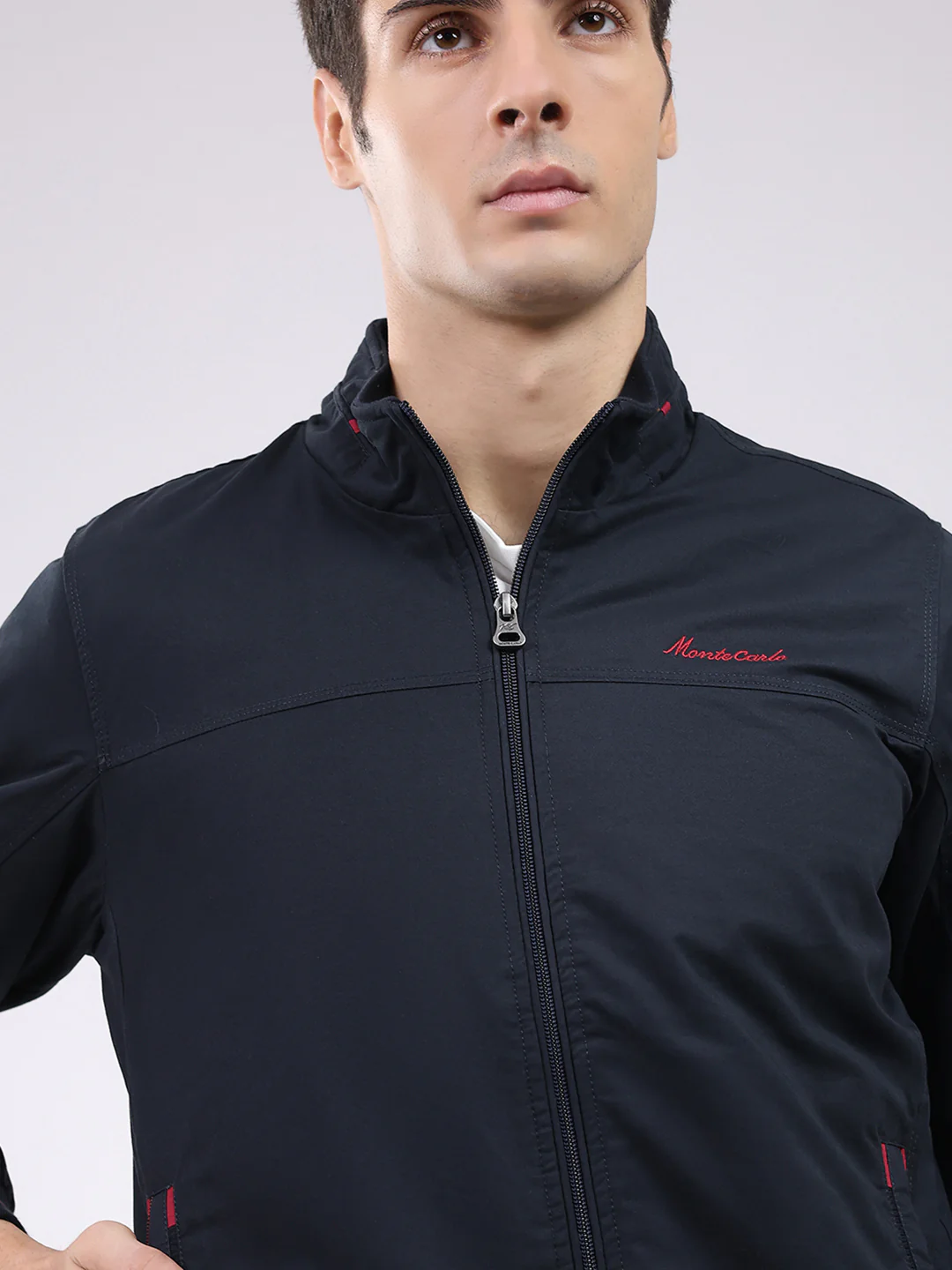 Men Navy Blue Solid Collar Full Sleeve Jacket - Image 6