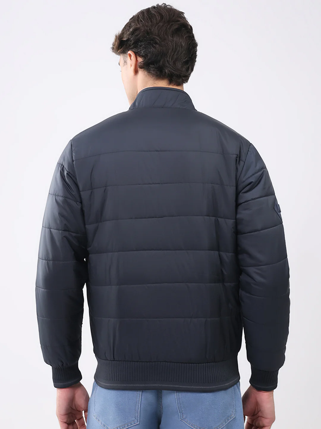 Men Navy Blue Solid Collar Full Sleeve Jacket - Image 5
