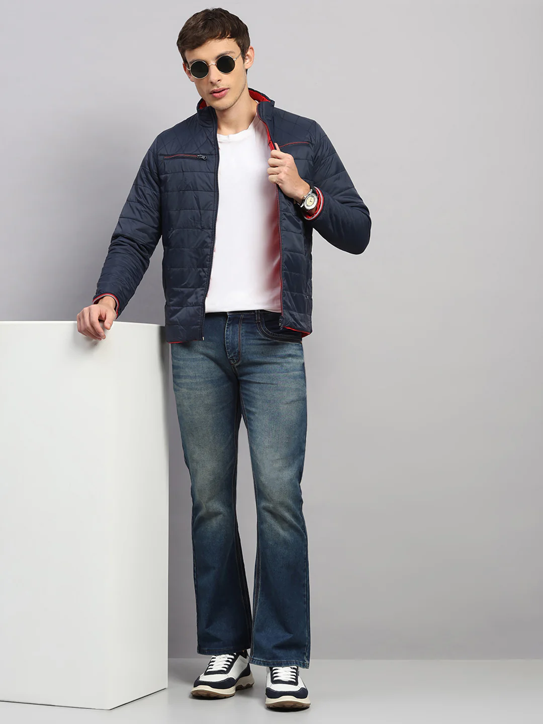 Men Navy Blue Solid Collar Full Sleeve Jacket - Image 2