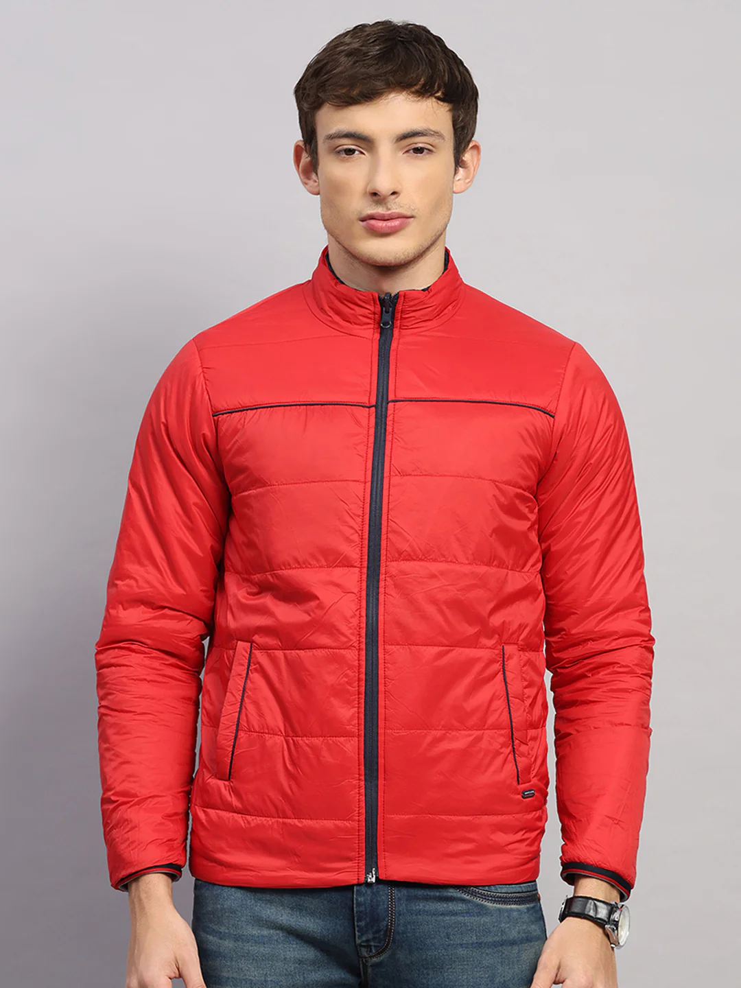 Men Navy Blue Solid Collar Full Sleeve Jacket - Image 6