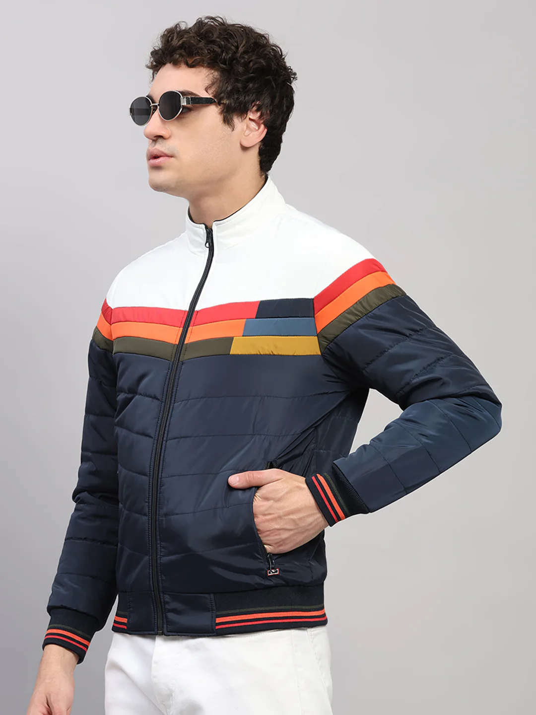 Men Navy Blue Solid Collar Full Sleeve Jacket - Image 3