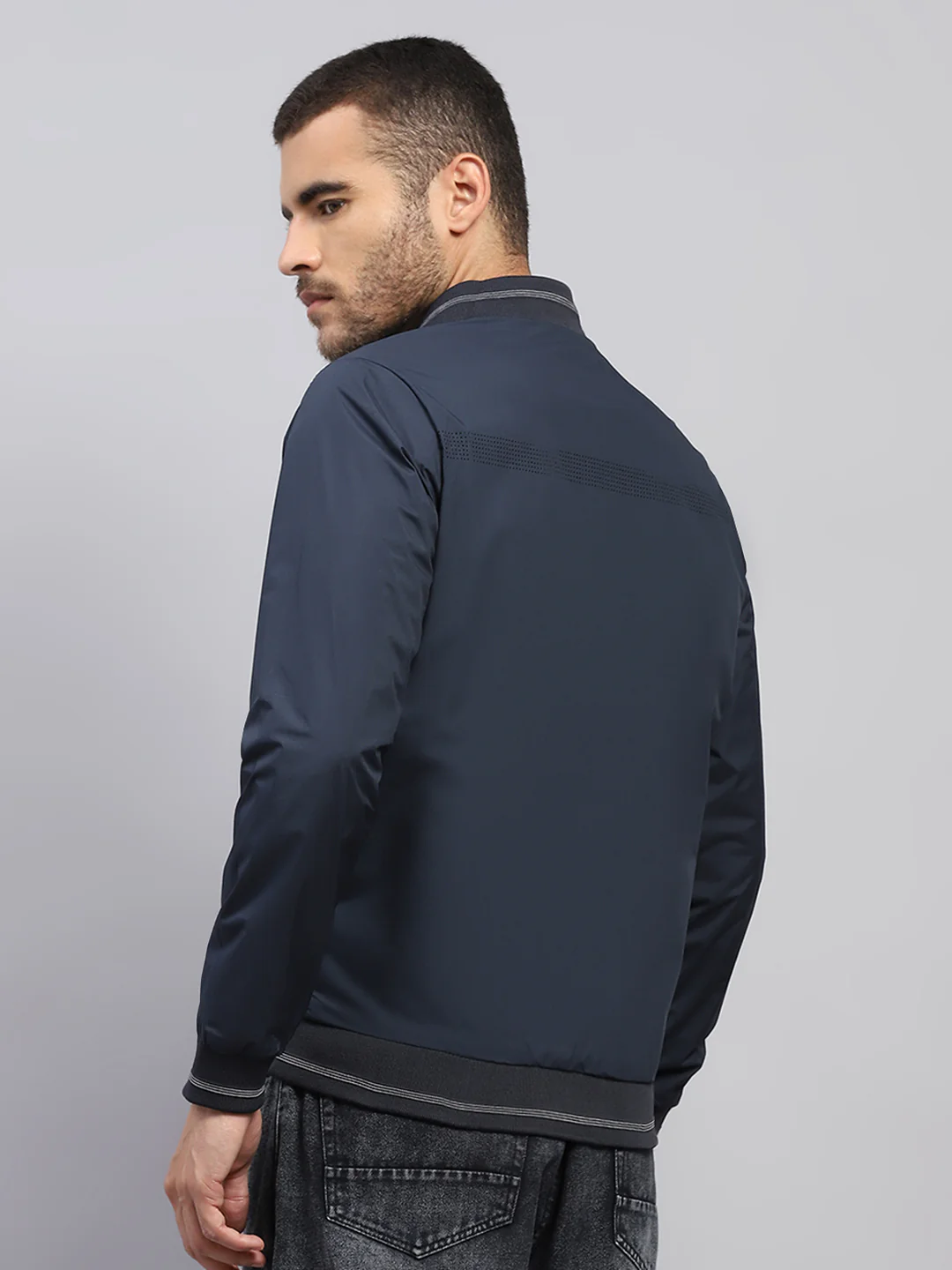 Men Navy Blue Solid Collar Full Sleeve Reversible Jacket - Image 8