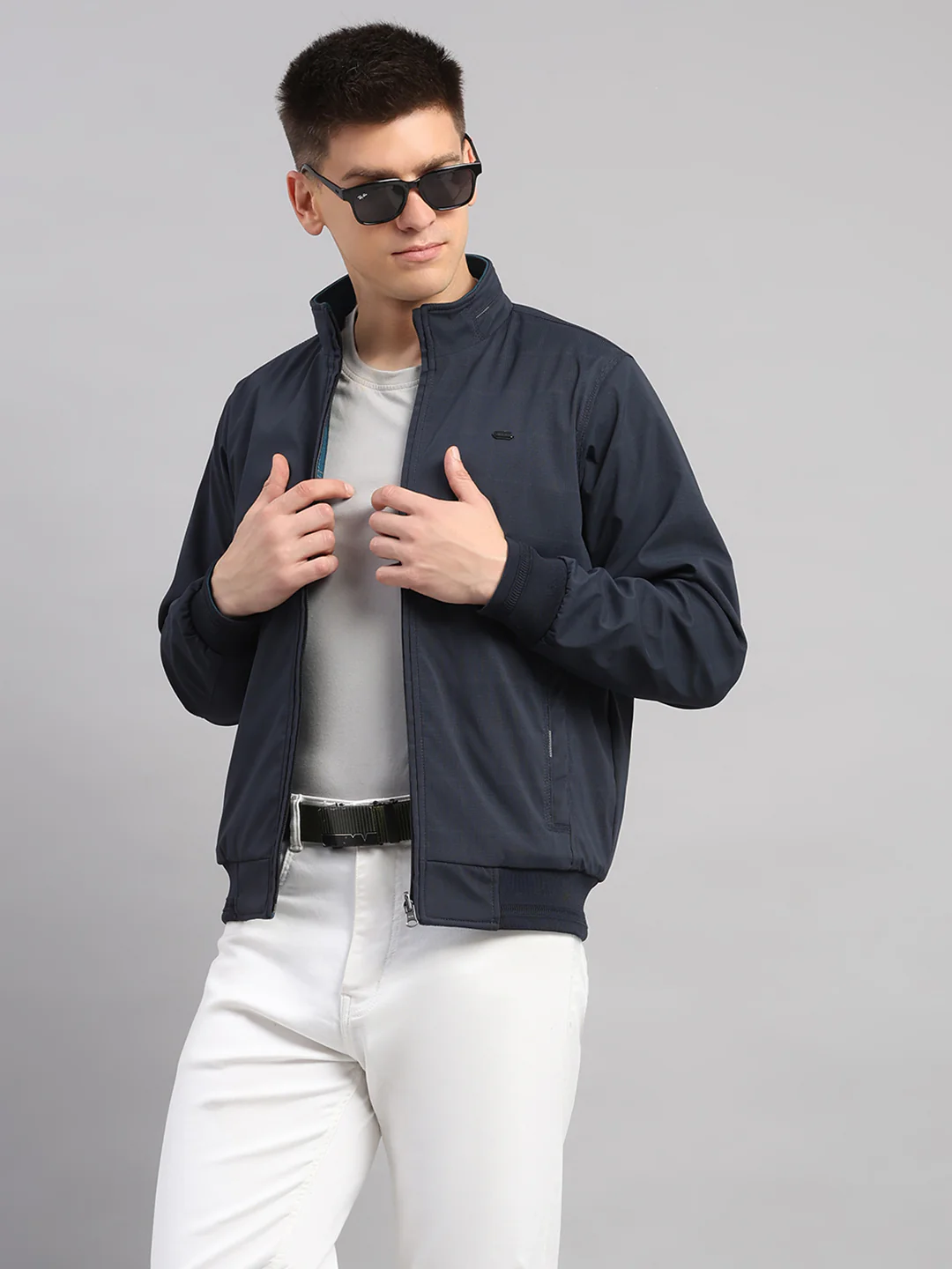 Men Navy Blue Solid Collar Full Sleeve Reversible Jacket - Image 6