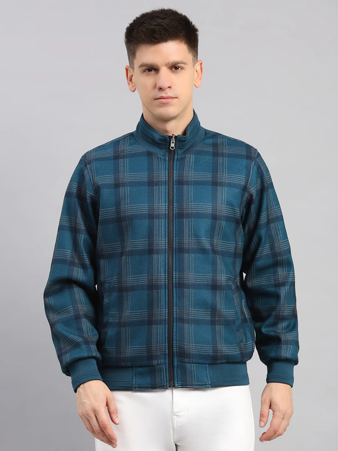 Men Navy Blue Solid Collar Full Sleeve Reversible Jacket - Image 7