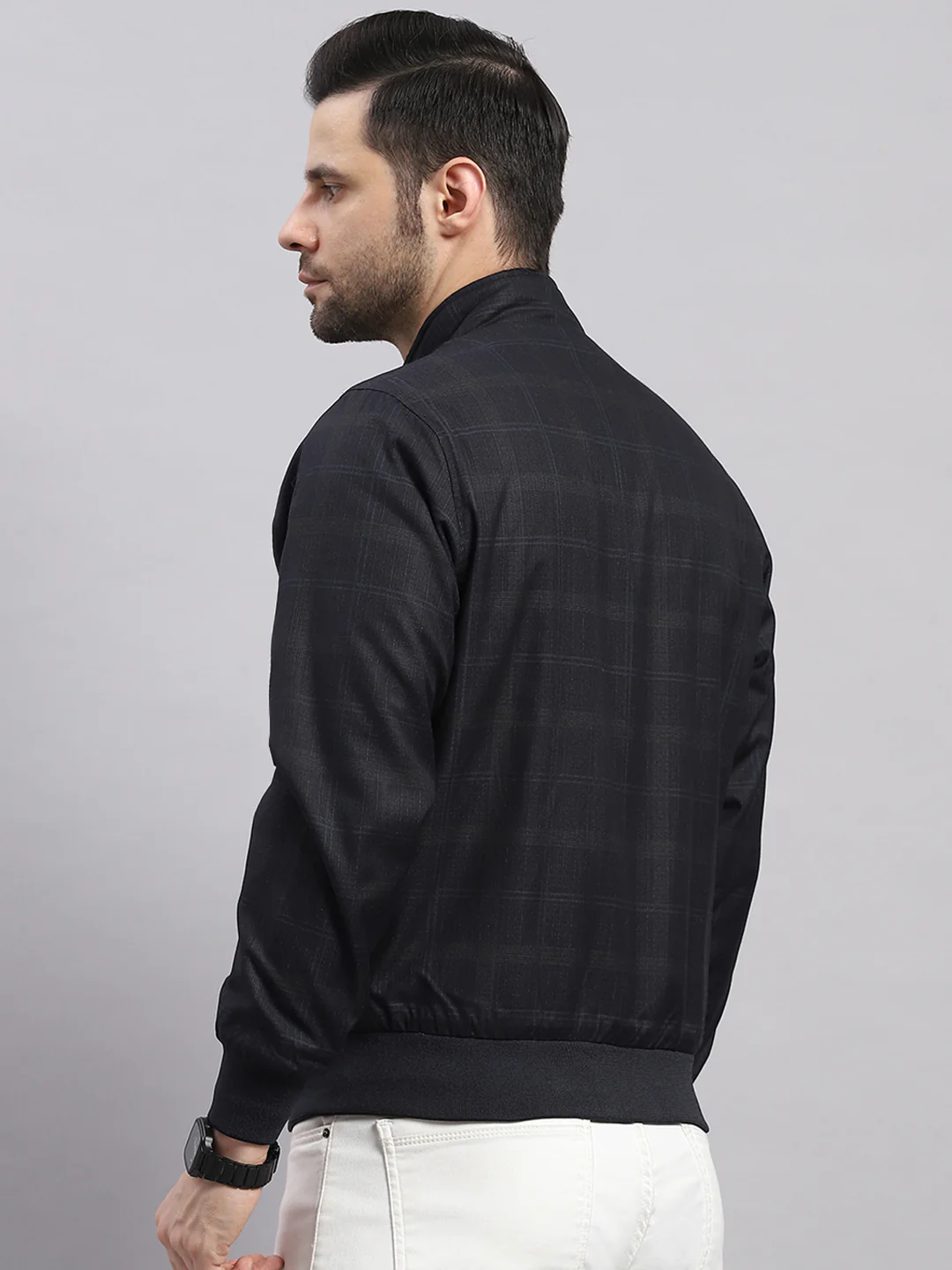 Men Navy Blue Solid Collar Full Sleeve Reversible Jacket - Image 5
