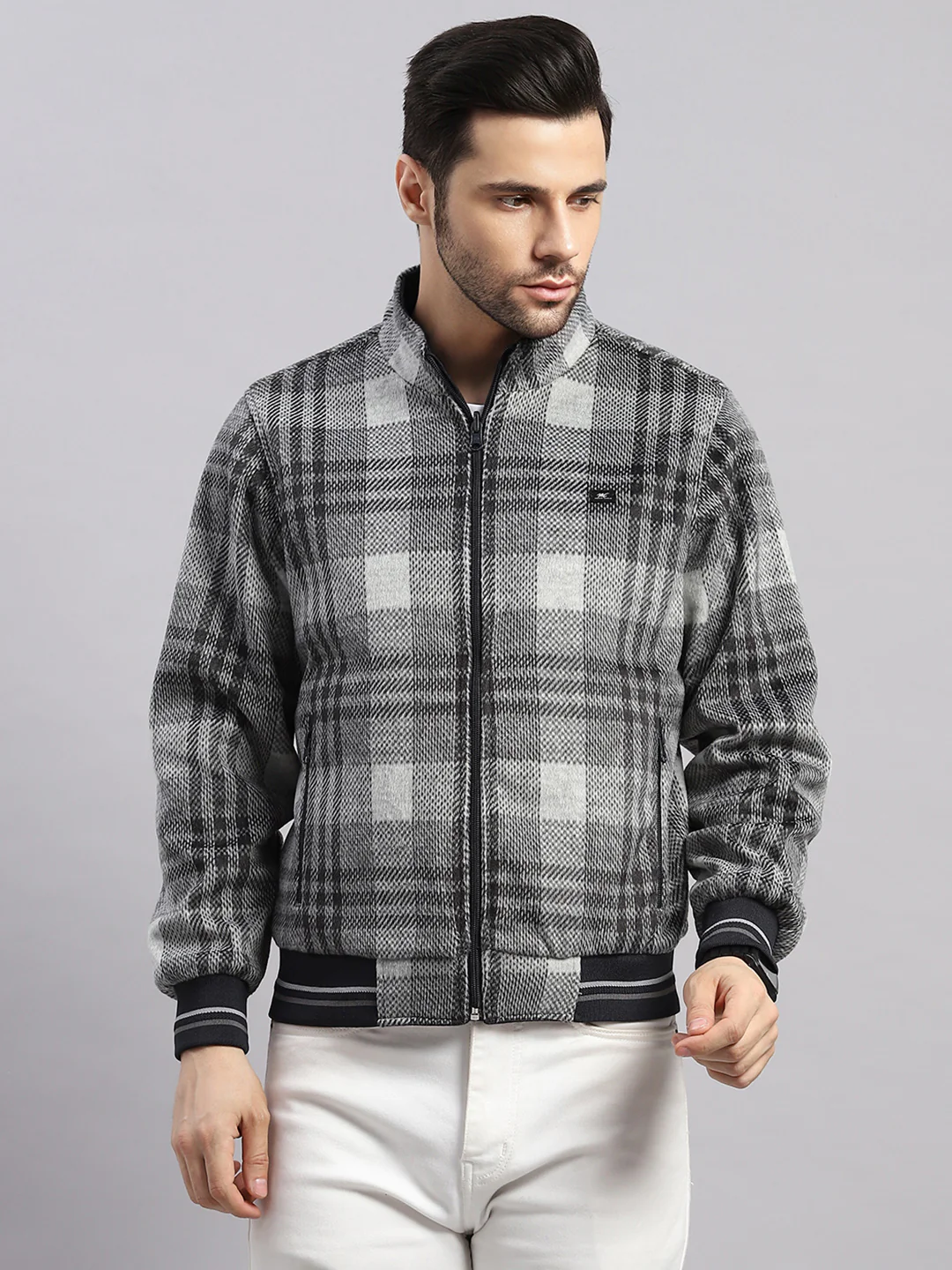 Men Navy Blue Solid Collar Full Sleeve Reversible Jacket - Image 6
