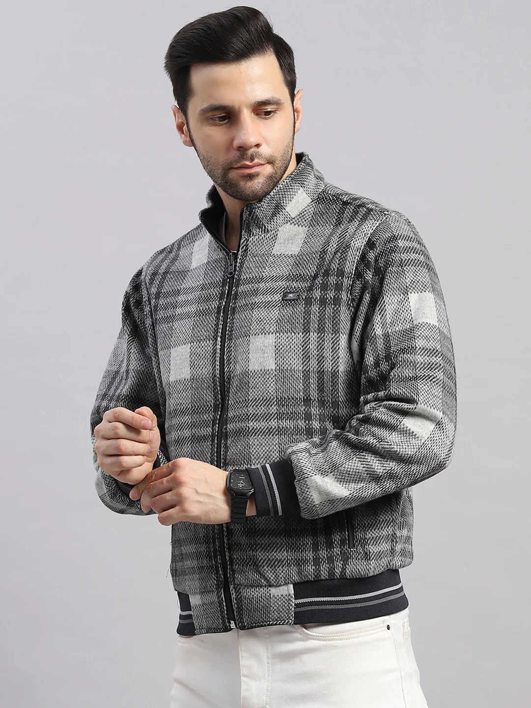 Men Navy Blue Solid Collar Full Sleeve Reversible Jacket - Image 7