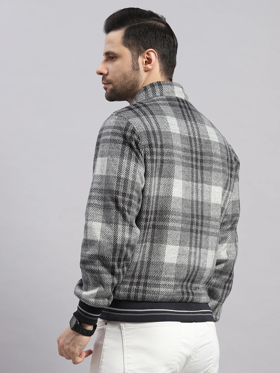 Men Navy Blue Solid Collar Full Sleeve Reversible Jacket - Image 8