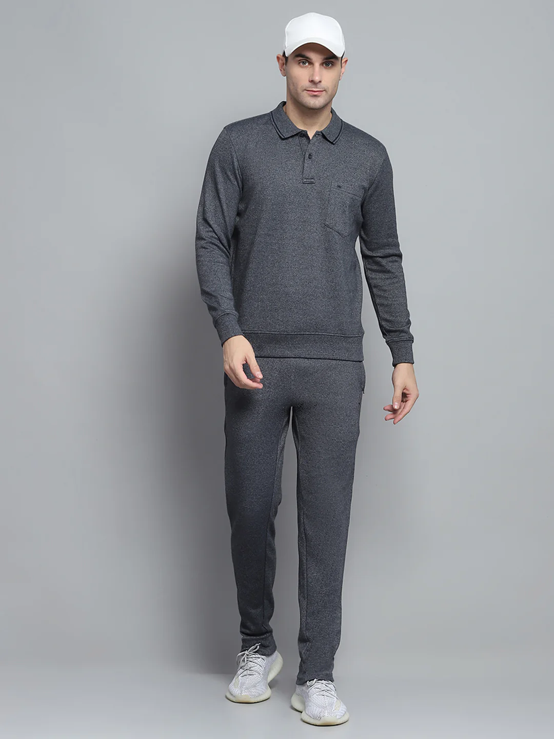 Men Navy Blue Solid Collar Full Sleeve Winter Tracksuit - Image 2