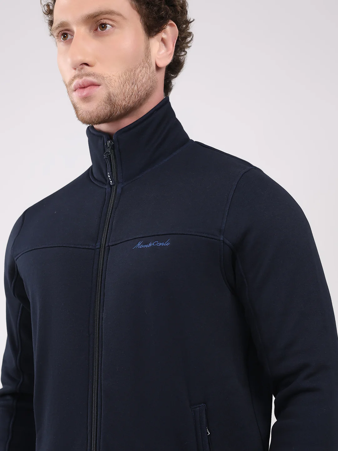 Men Navy Blue Solid Collar Full Sleeve Winter Tracksuit - Image 6