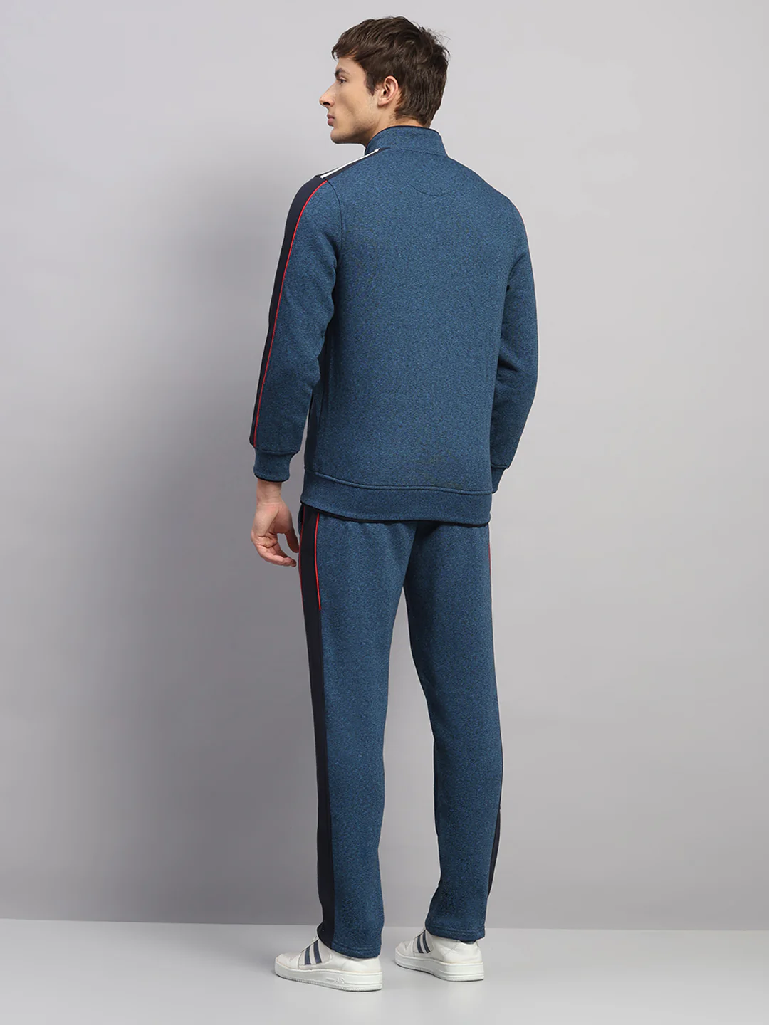 Men Navy Blue Solid Collar Full Sleeve Winter Tracksuit - Image 5