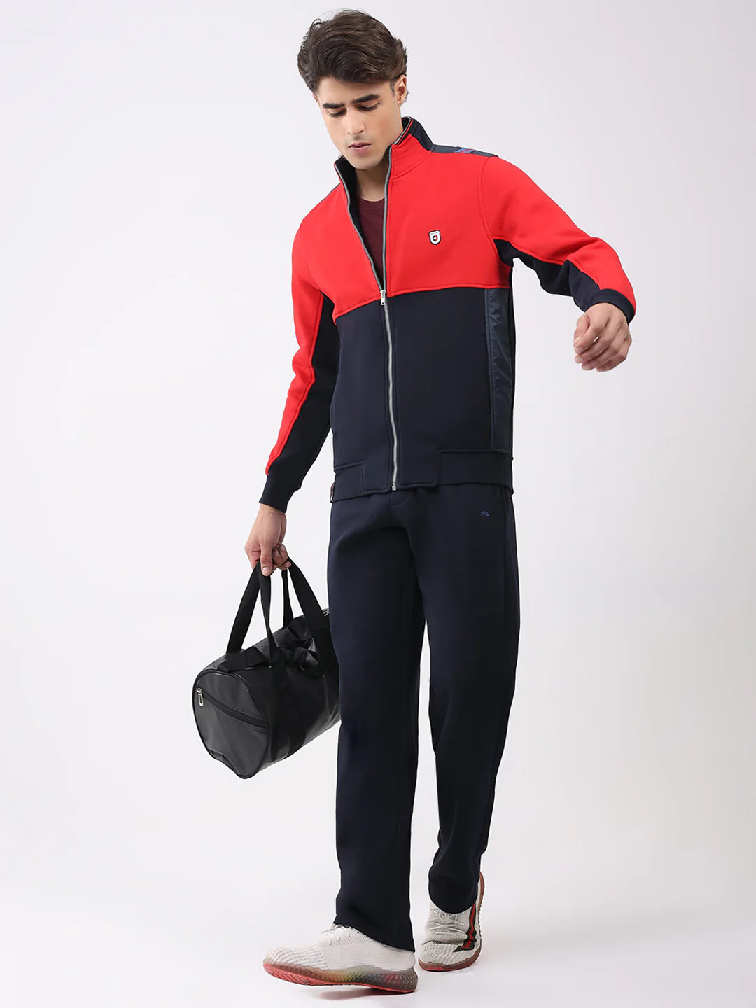 Men Navy Blue Solid Collar Full Sleeve Winter Tracksuit - Image 2