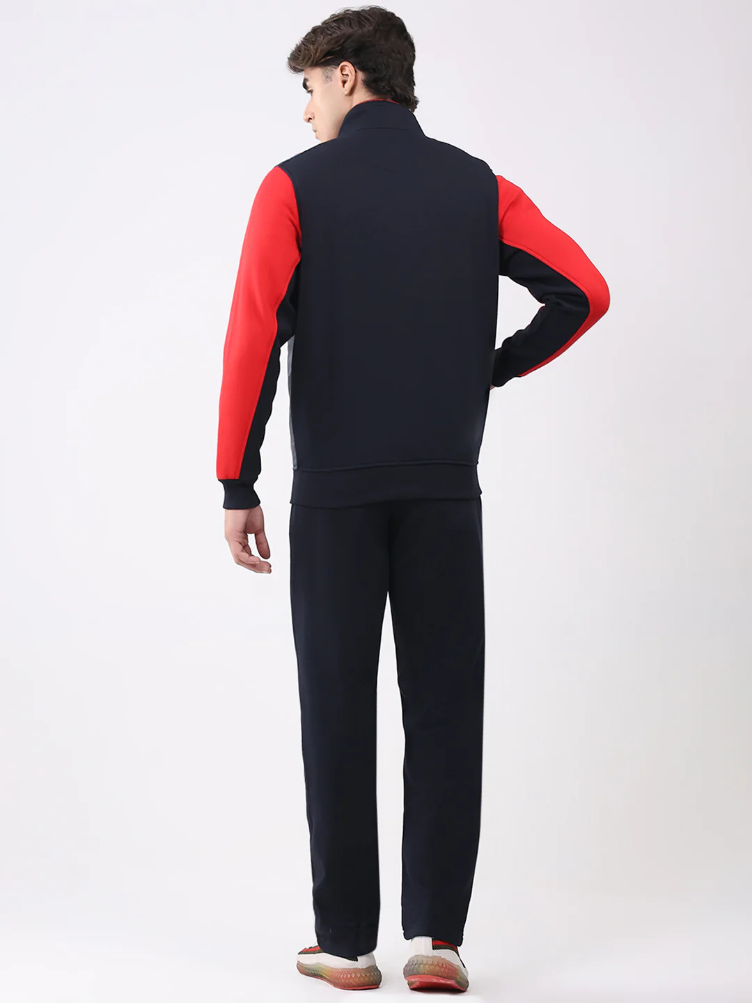 Men Navy Blue Solid Collar Full Sleeve Winter Tracksuit - Image 5