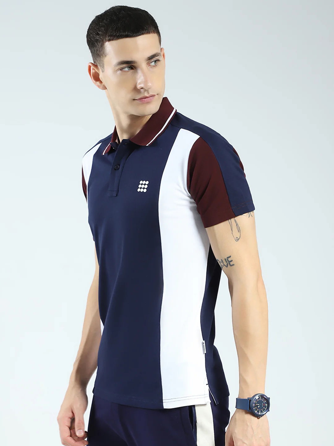 Rock.it Men Navy Blue Stripe Collar Half Sleeve T-Shirt - Image 3