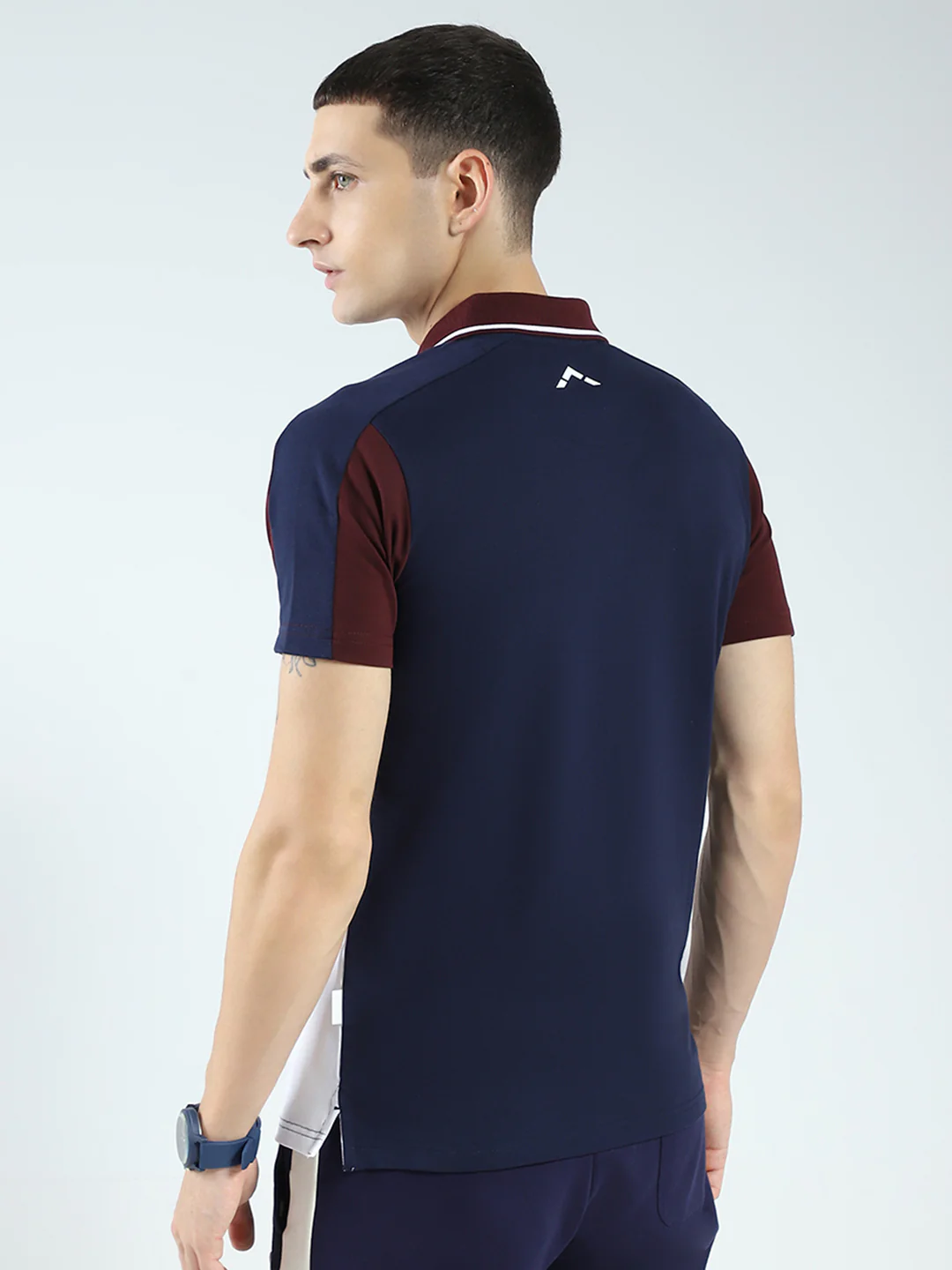 Rock.it Men Navy Blue Stripe Collar Half Sleeve T-Shirt - Image 5
