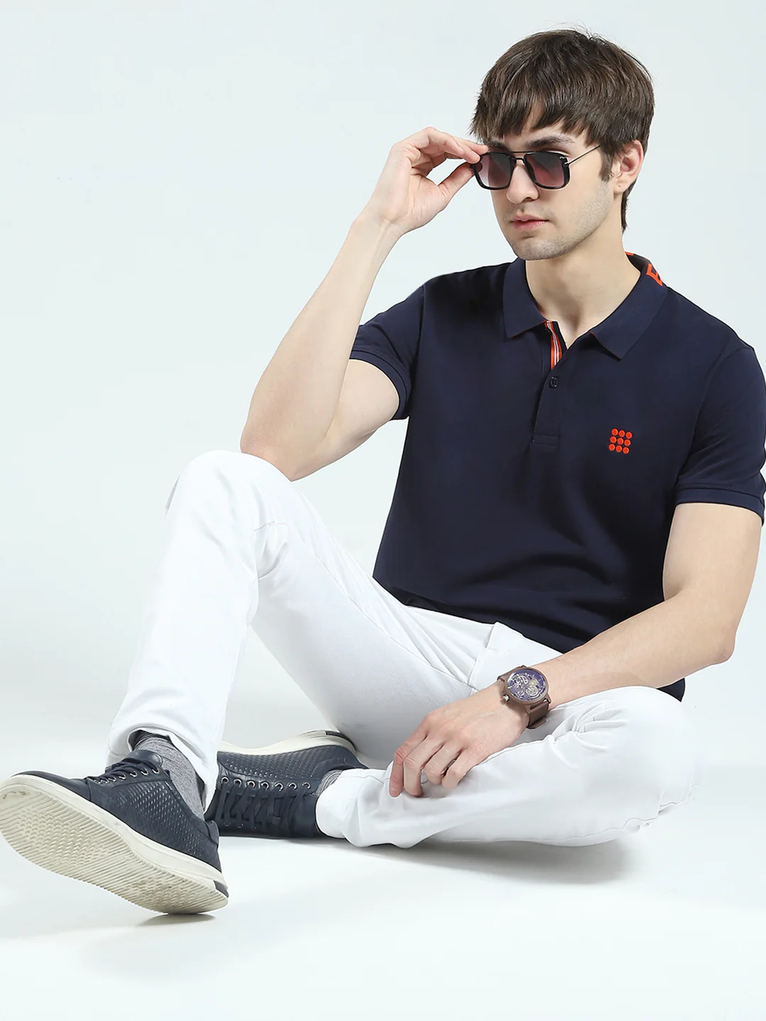 Rock.it Men Navy Blue Solid Collar Half Sleeve T-Shirt - Image 2