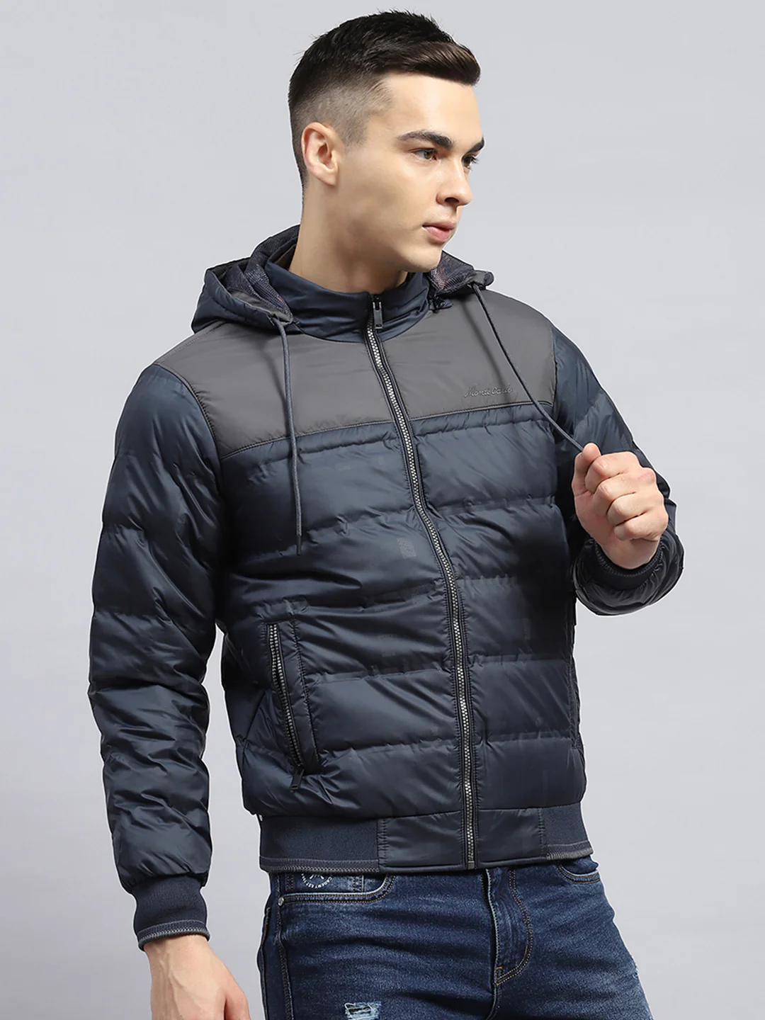Men Navy Blue Solid Detachable Hood Full Sleeve Jacket - Image 4