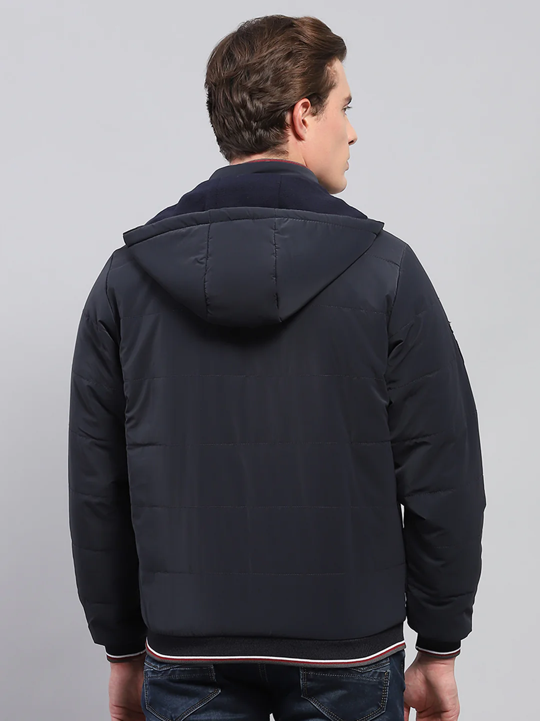 Men Navy Blue Solid Detachable Hood Full Sleeve Jacket - Image 5