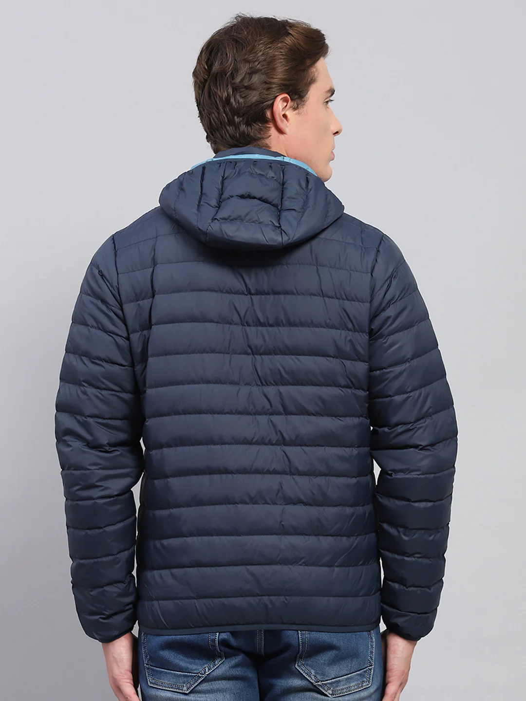 Men Navy Blue Solid Detachable Hood Full Sleeve Jacket - Image 5
