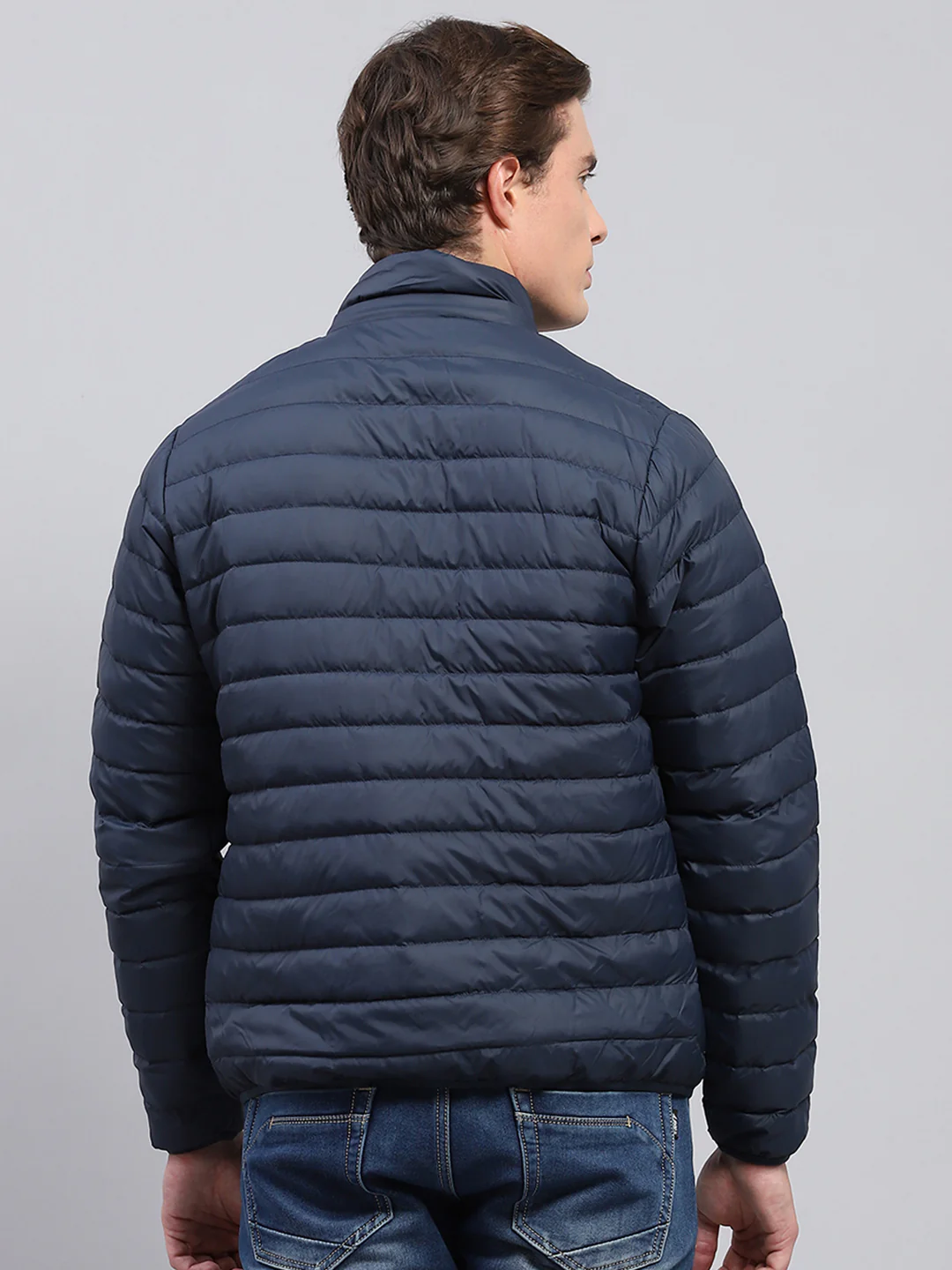 Men Navy Blue Solid Detachable Hood Full Sleeve Jacket - Image 6