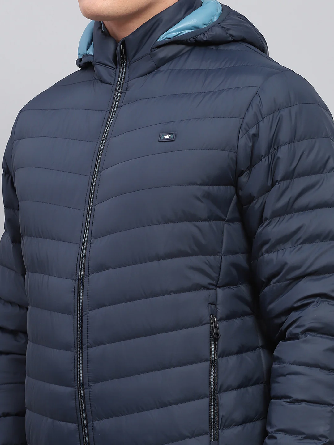 Men Navy Blue Solid Detachable Hood Full Sleeve Jacket - Image 8