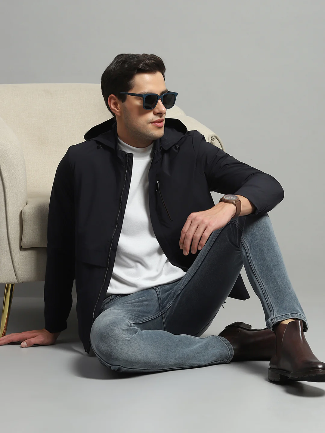 Luxuria Men Navy Blue Solid Detachable Hood Full Sleeve Jacket - Image 2