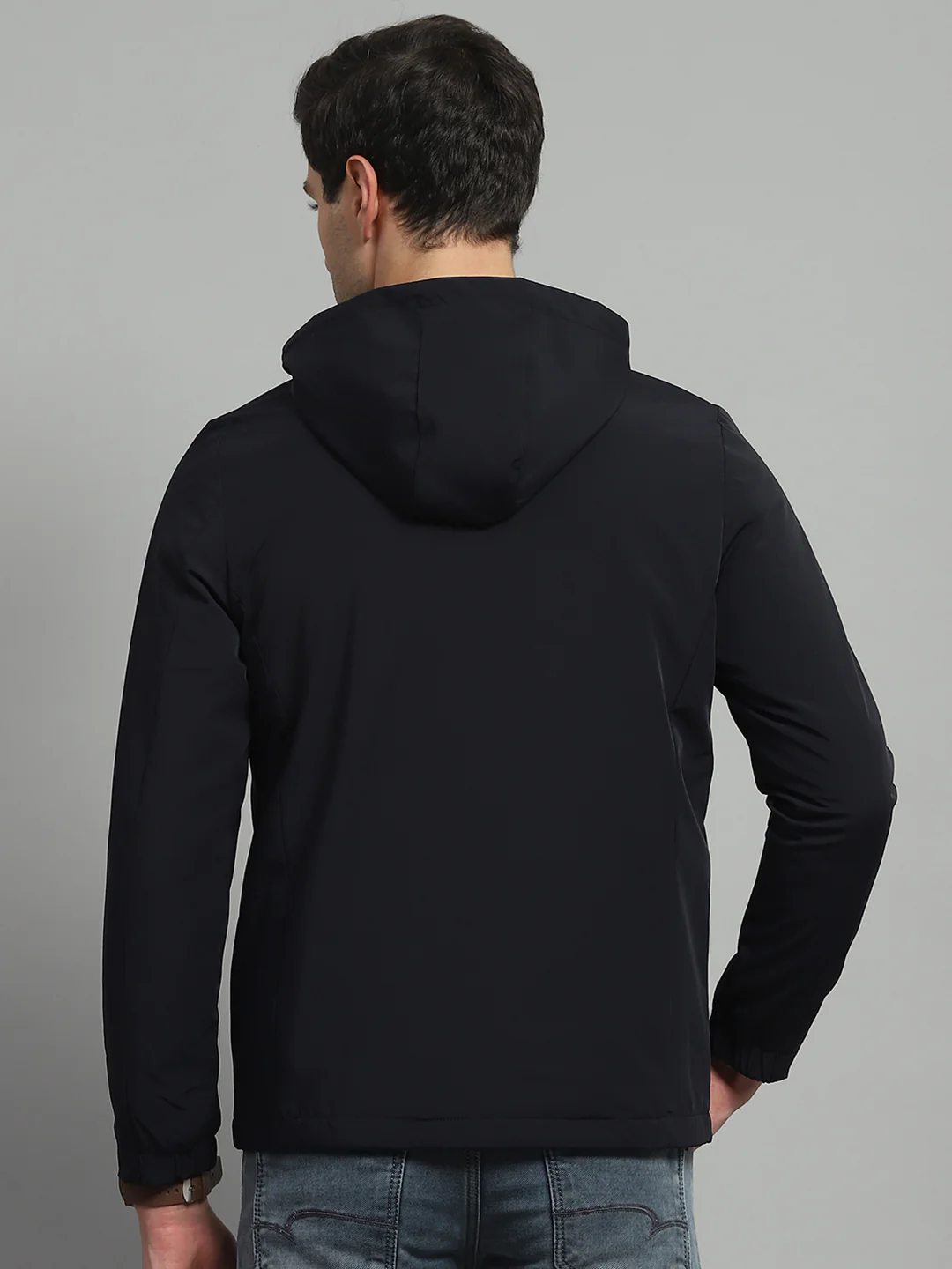 Luxuria Men Navy Blue Solid Detachable Hood Full Sleeve Jacket - Image 5