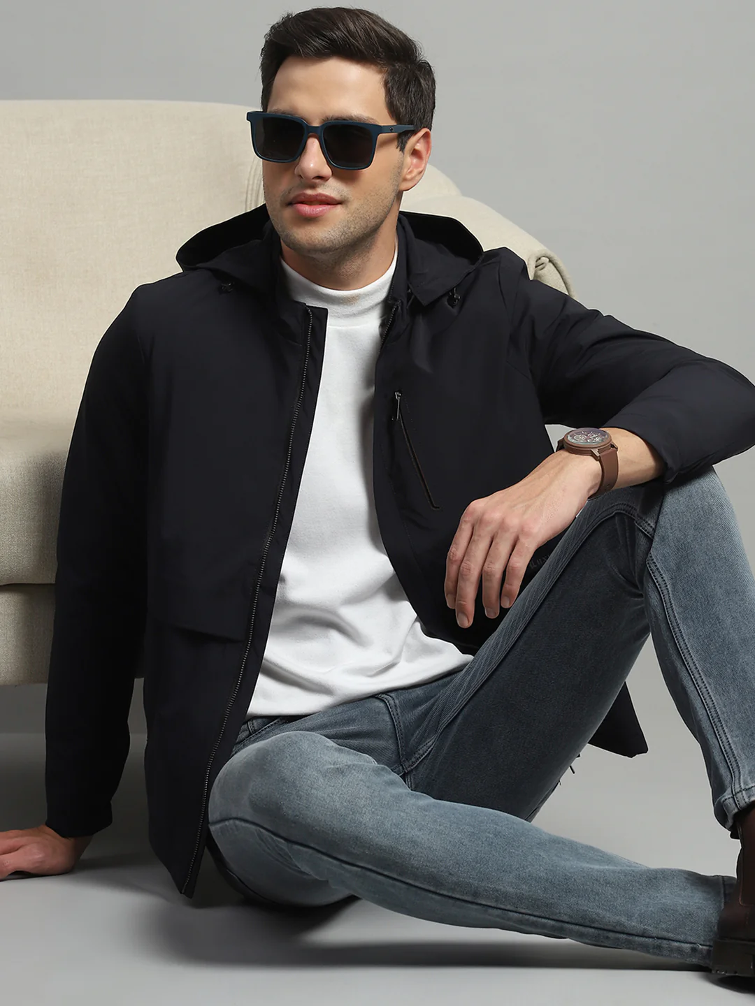Luxuria Men Navy Blue Solid Detachable Hood Full Sleeve Jacket - Image 6