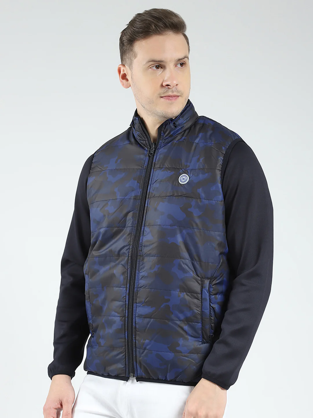 Men Navy Blue Solid Detachable Hood Full Sleeve Reversible Sweatshirt - Image 3
