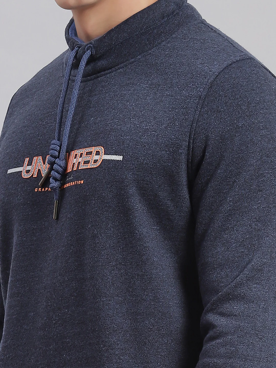 Men Navy Blue Solid F Neck Full Sleeve Sweatshirts - Image 6