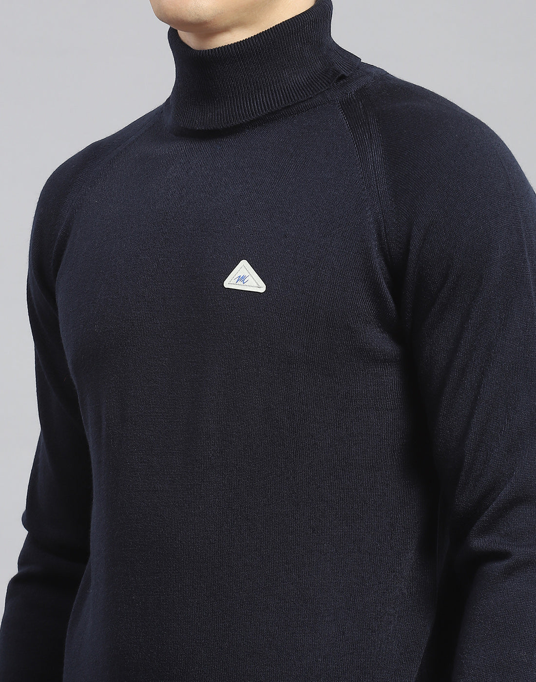 Men Navy Blue Solid High Neck Full Sleeve Pullover - Image 6