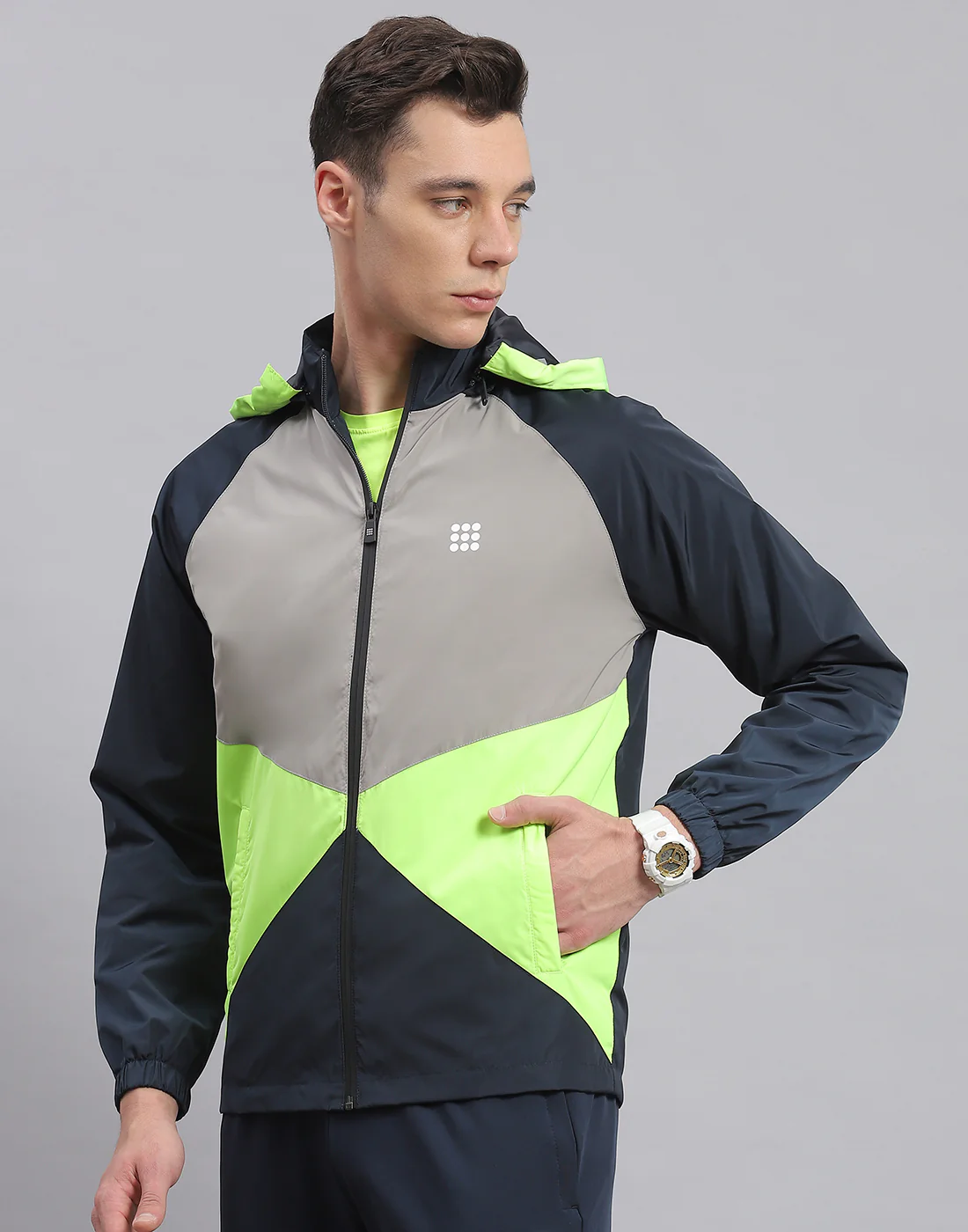Rock.it Men Navy Blue Solid Hooded Full Sleeve Jacket - Image 3