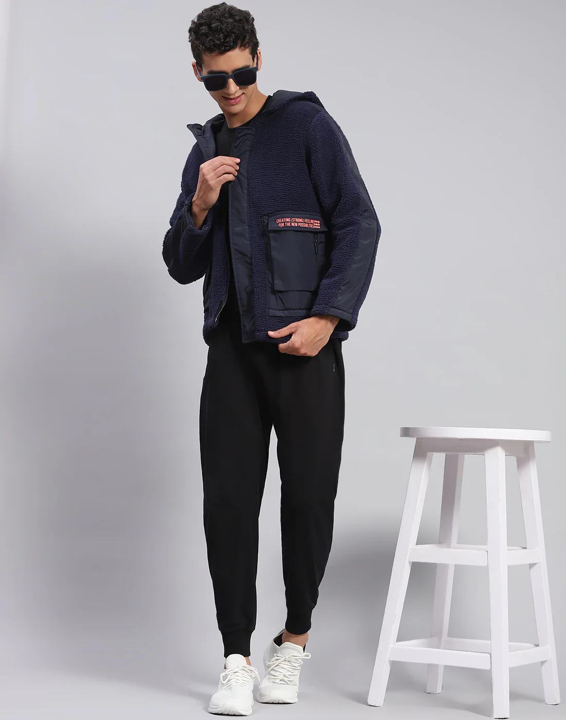 Rock.it Men Navy Blue Solid Hooded Full Sleeve Jacket - Image 3